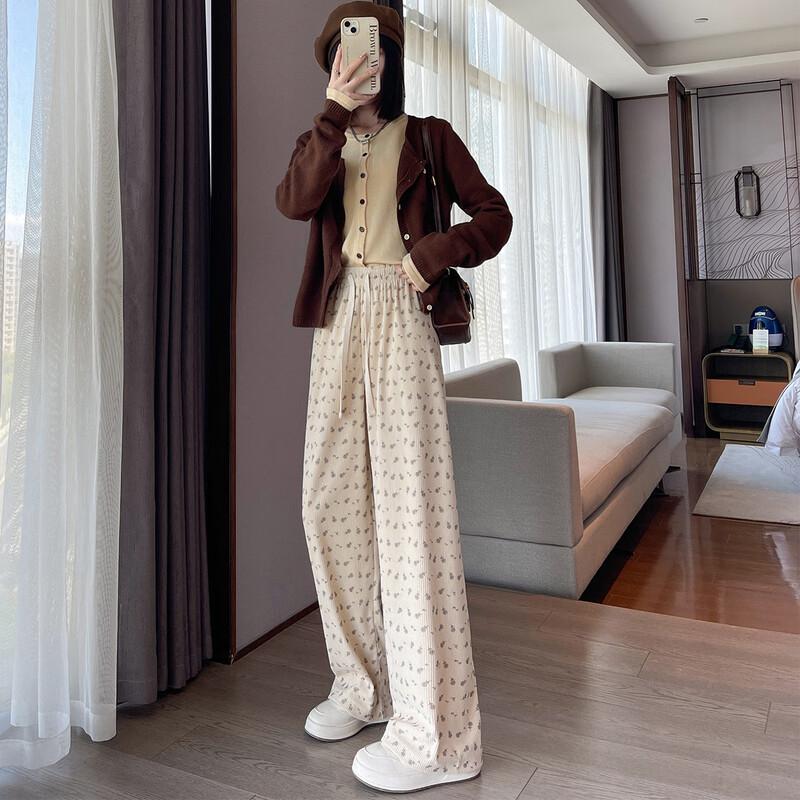 TonLion Women's 2024 Floral Corduroy Straight-Leg Casual Pants