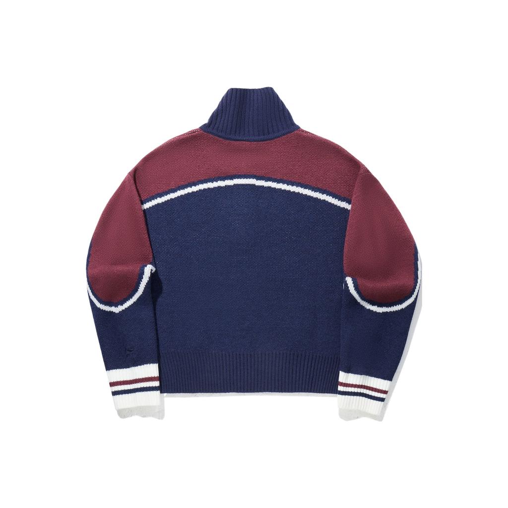 Li Ning Trendy Sports Series Color Block Number Stand Collar Versatile Loose Long Sleeve Knit Sweater Women Sweater AMBV442-3