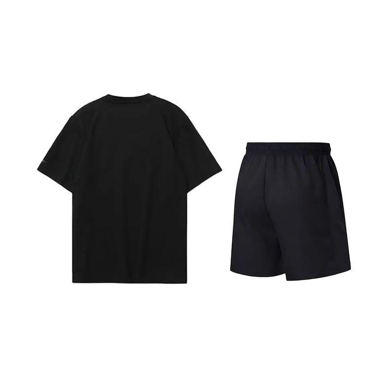 Li Ning Logo Print Round Neck Short Sleeve T-Shirt Fashion Simple Versatile Shorts Casual Sports Suit Unisex Suit AHSUA03-2+AKSV843-1