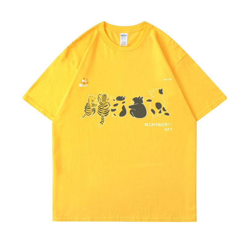 Short Sleeved Shirt Men's Cat Pattern Summer Loose and Versatile Student T-shirts