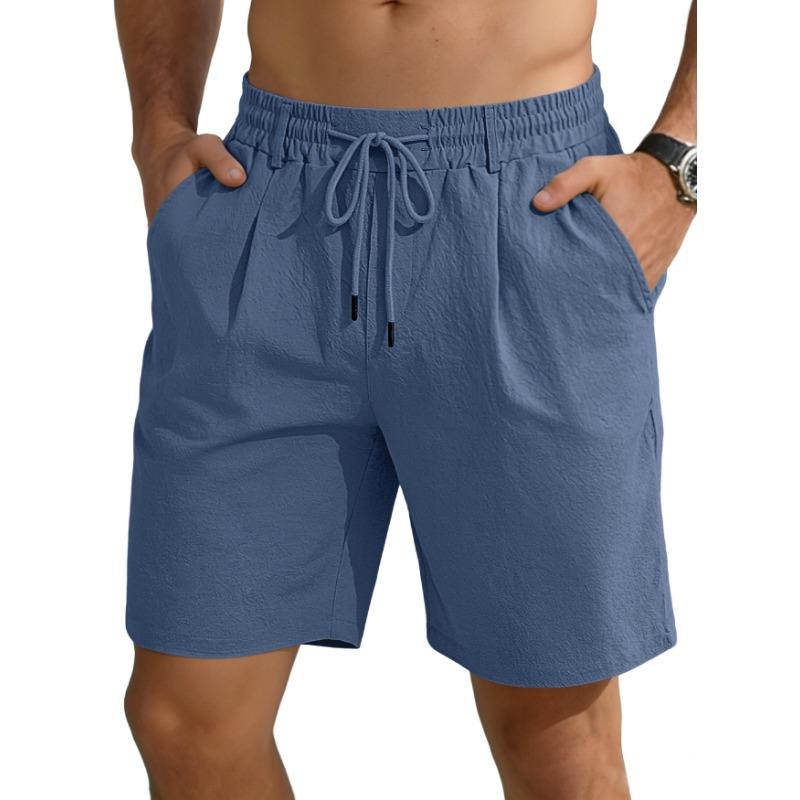 Men Wrinkle Textured Elastic Drawstring Waist Casual Shorts Side Split Pocket Bermuda Pants S темно-синий