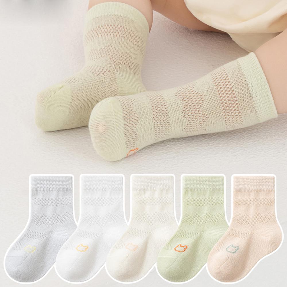5 Pairs Baby Mesh Socks Summer Thin Combed Cotton Mid Calf Socks Toddler Socks Unisex Kids Socks for 0-8 Years Old