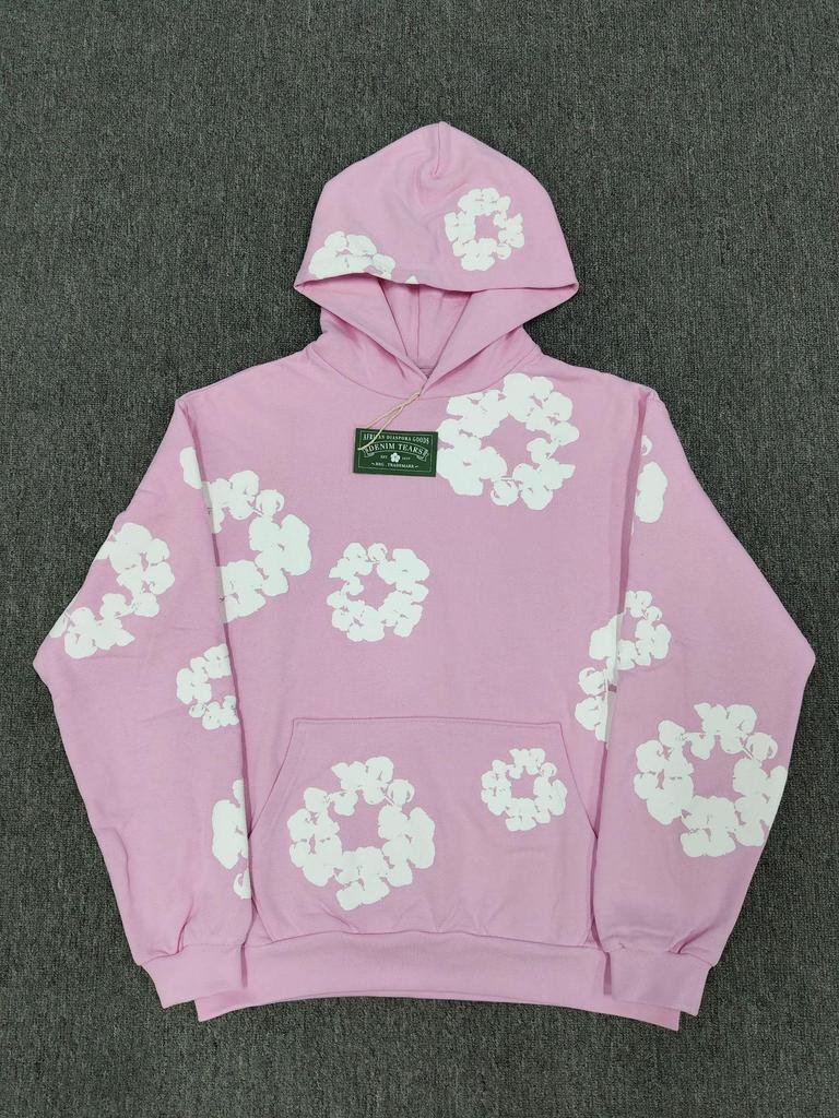 Schwerer Baumwoll-Denim-Hoodie mit Blumenmuster - Trendige amerikanische Streetwear-Jacke für Herren