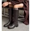 New women's leather Martin boots solid color thick-soled non-slip cowhide high boots medium heel large size women's boots sleeve leather boots