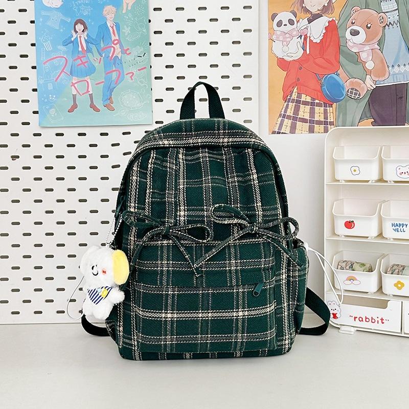 Schoolbag Japanese ins literary style soft sister plaid travel small backpack spring new high-value college student backpack