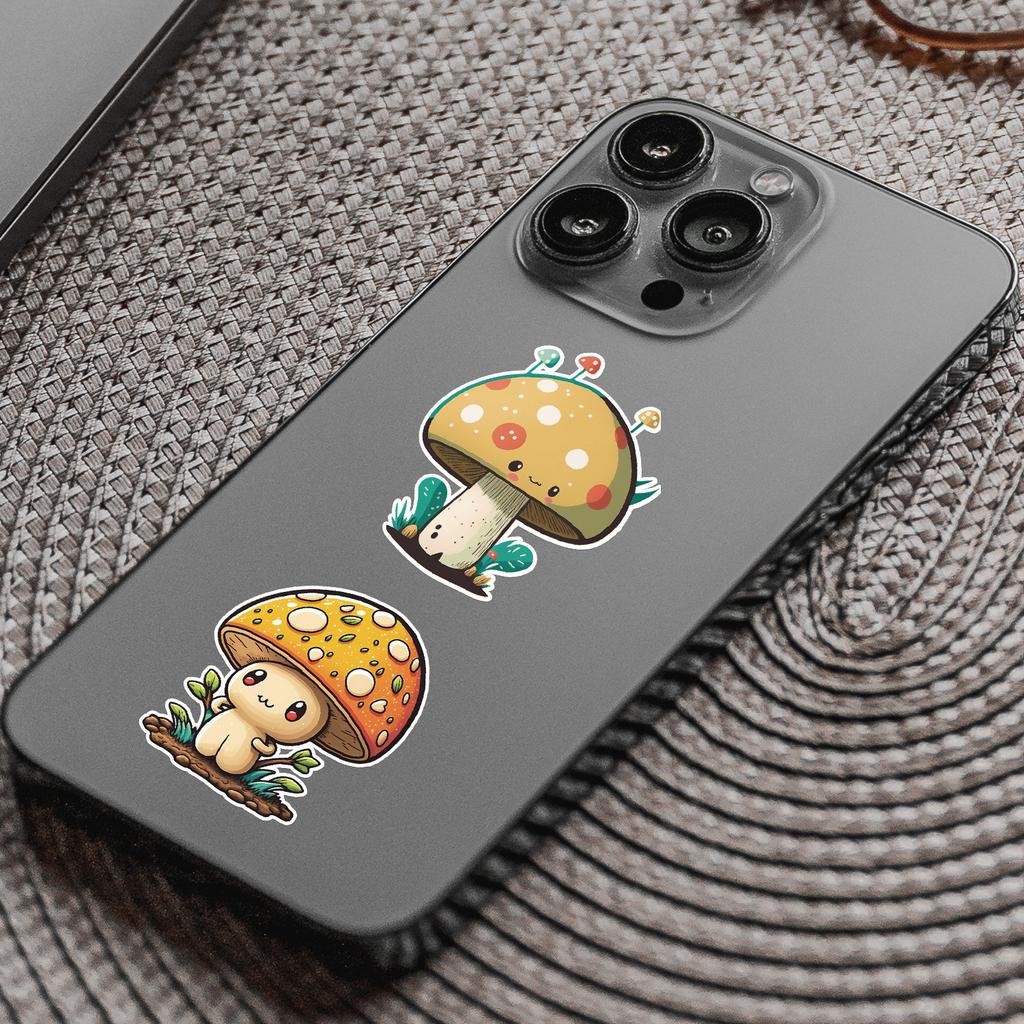 50 Cute INS Mushroom Graffiti Stickers Computer Mobile Phone Water Cup Decoration Stickers Waterproof Creative Children's Stickers
