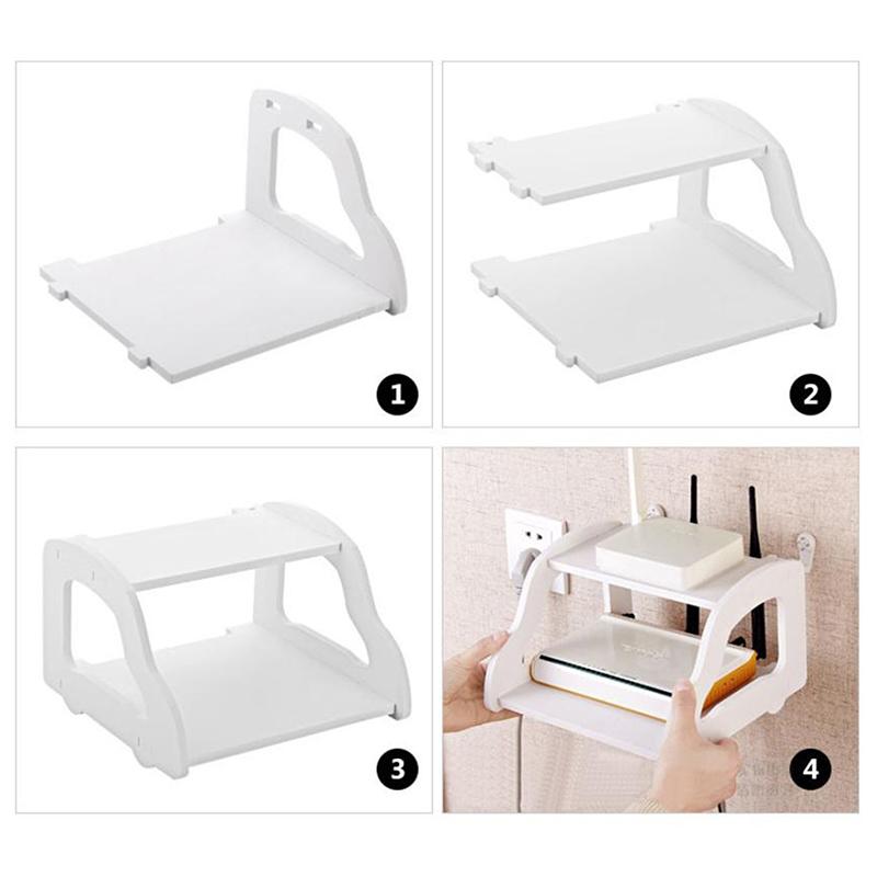 Scaffale per Router Wifi da Parete, Scatola Creativa Portaoggetti per Decoder TV, Doppio Bianco, Scaffale portaoggetti senza Foratura, Soggiorno