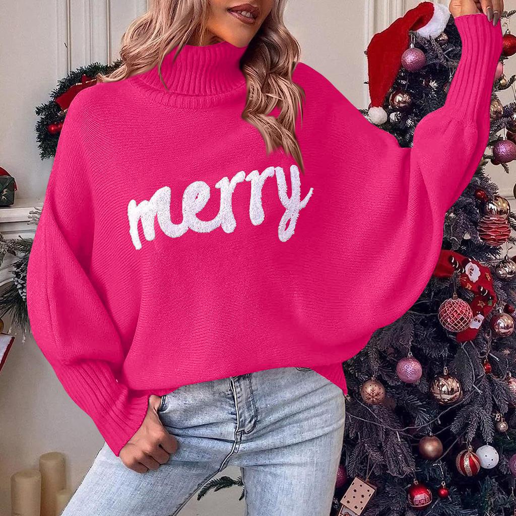 Women's Fashionable Casual Pullover Christmas Turtleneck Knit Sweater With Sleeves, Long-Sleeved Loose Sweater
