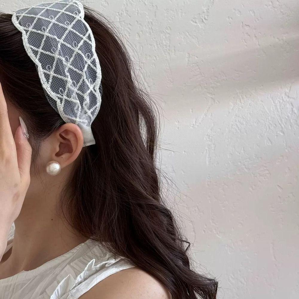 Wide Edges Bow Hair Band Korean Style Mesh Hair Hoop Cute Embroidery Lace Headband  Party
