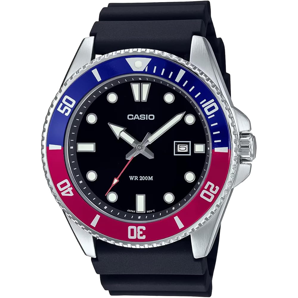 

Casio Standard Analog Sports Watch 20ATM Water Resistant Men s Blue Red Bezel with Urethane Band