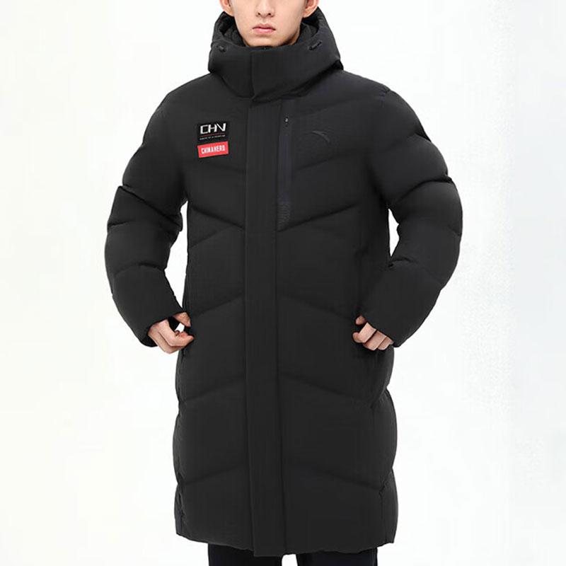 Anta Water-Resistant Mid-Length Snow Shell Down Jacket With Letter Print Men Outerwear Basic-Black 152417906-2