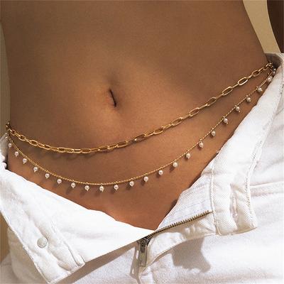 Frauen Hip Hop Sexy Strand Perle Taille Kette Retro Multilayer Körper Kette Schmuck