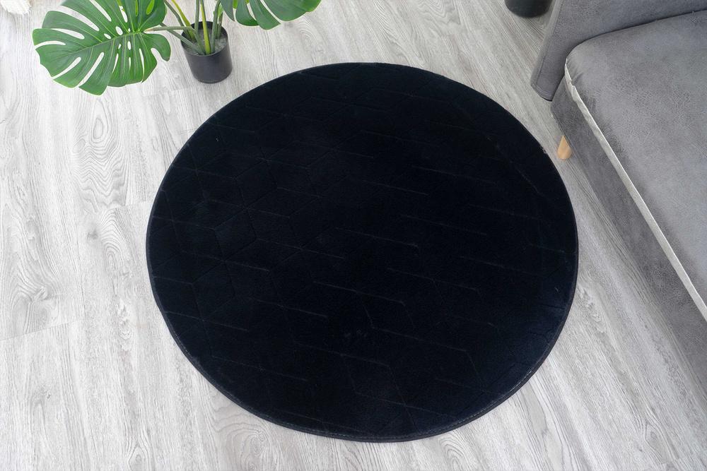 Dywan STRADO okrągły Rabbit 3D pluszowy miękki jak królik antypoślizgowy 120 Black