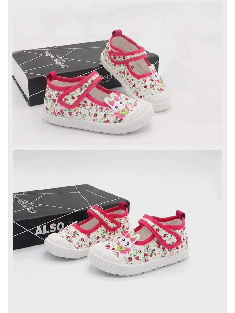 Nanlu Klettverschluss Canvas Cartoon Square Mouth Prinzessin Schuhe für Mädchen B813