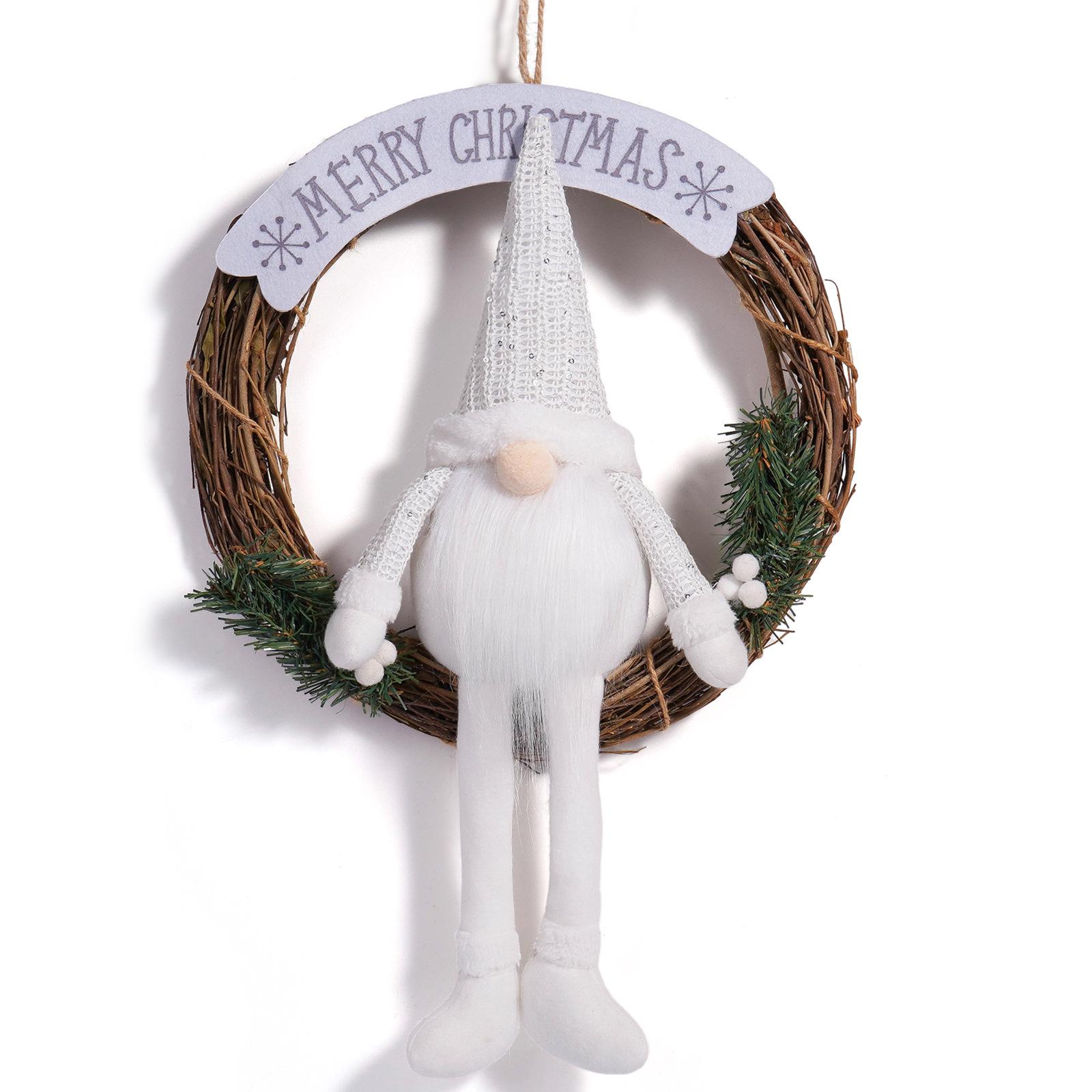 Christmas Gnome Wreath: Cute Faceless Doll and Old Man Figurine for Door Hanging белый