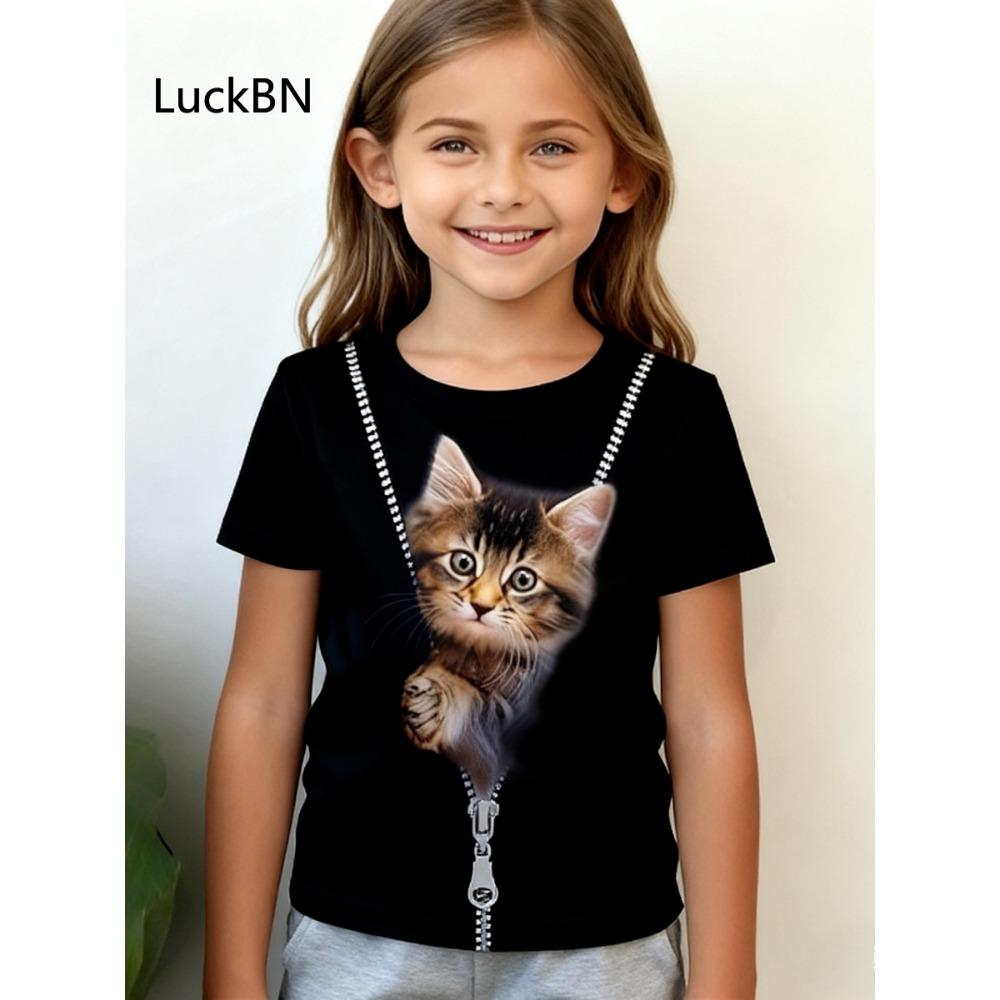 

Детские футболки с 3D-печатью в виде капли воды радужных цветов для девочек, модные, мягкие и удобные, детские топы 170 чёрный