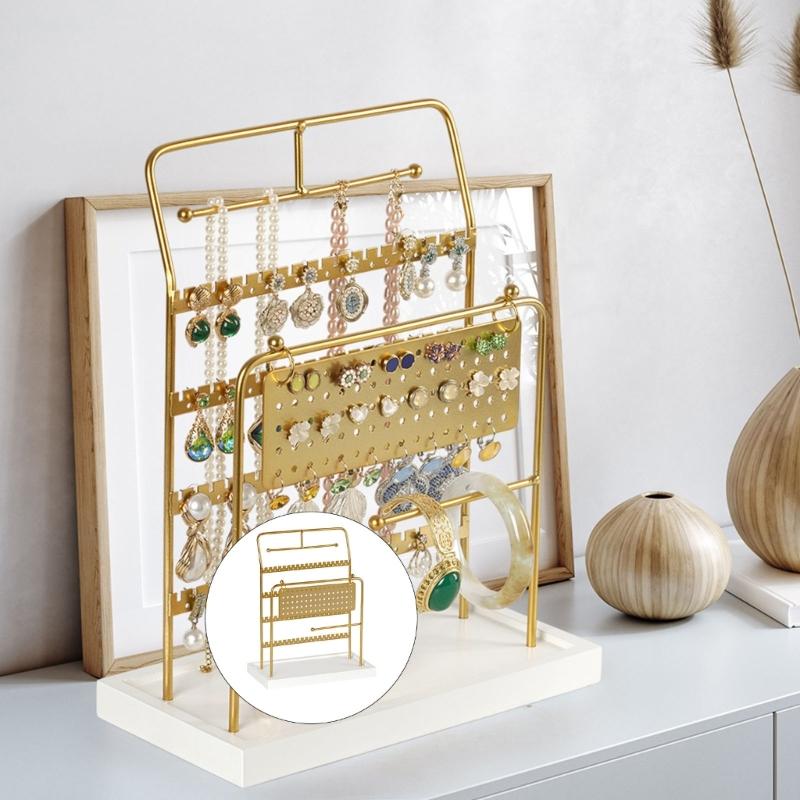 Multifunctional Jewelry Storage Rack for Earrings Necklaces Bracelets Portable Metal Wood Display Organizers