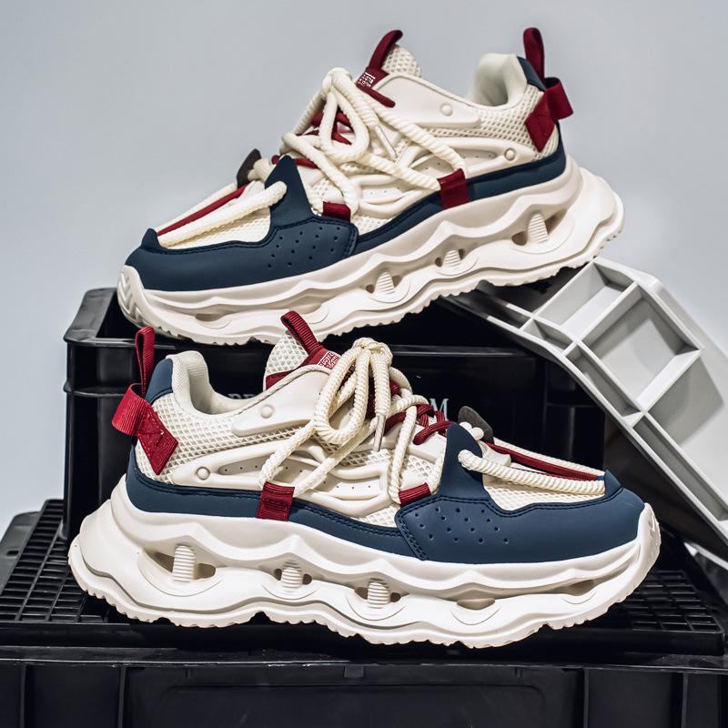 Spot men's shoes 2025 new breathable trend youth sports leisure running shock absorption and height enhancement handsome dad shoes