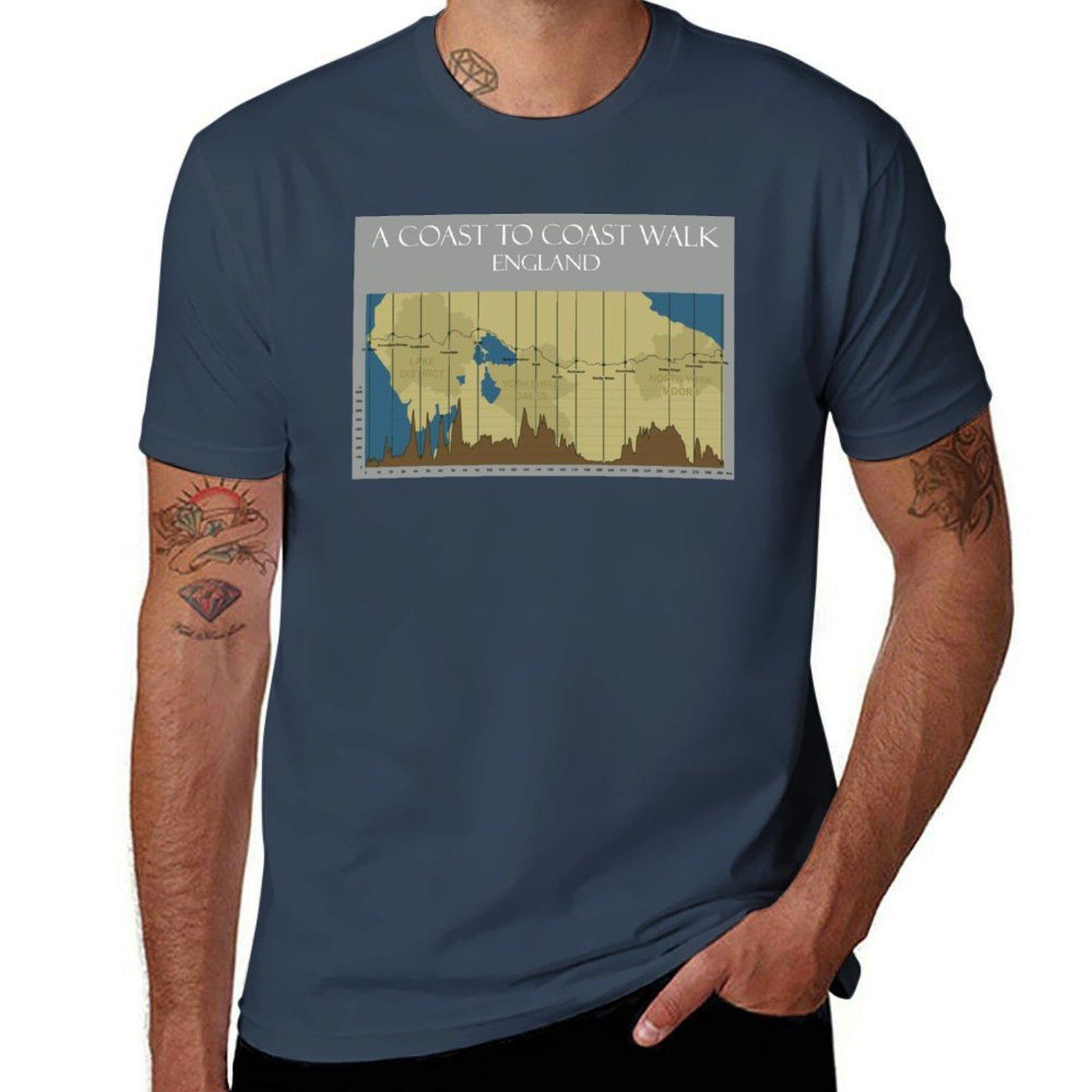 Coast To Coast Map Trail In England Tshirt Basic Simple Design Short Sleeve Shirt S