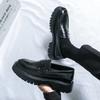 Mens Chunky Sole Loafer Shoes Oxford Style Slip-On Casual Business Leather Upper Round Toe Low Heel