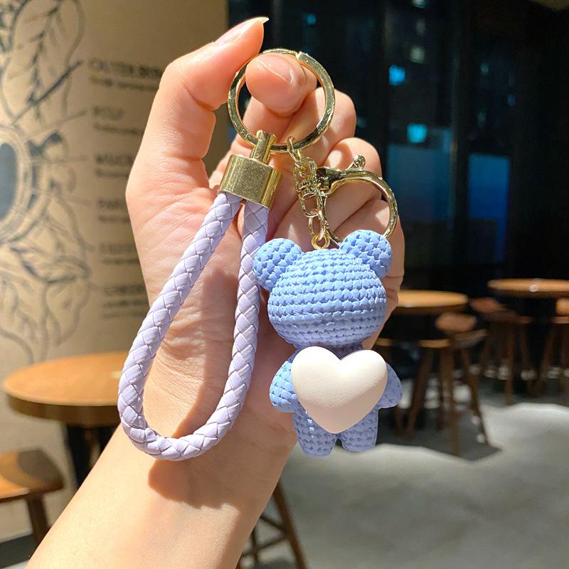 Cartoon Wool Love Woven Bear Pendant Car Key Chain High-End Schoolbag Accessories Couple Keychain