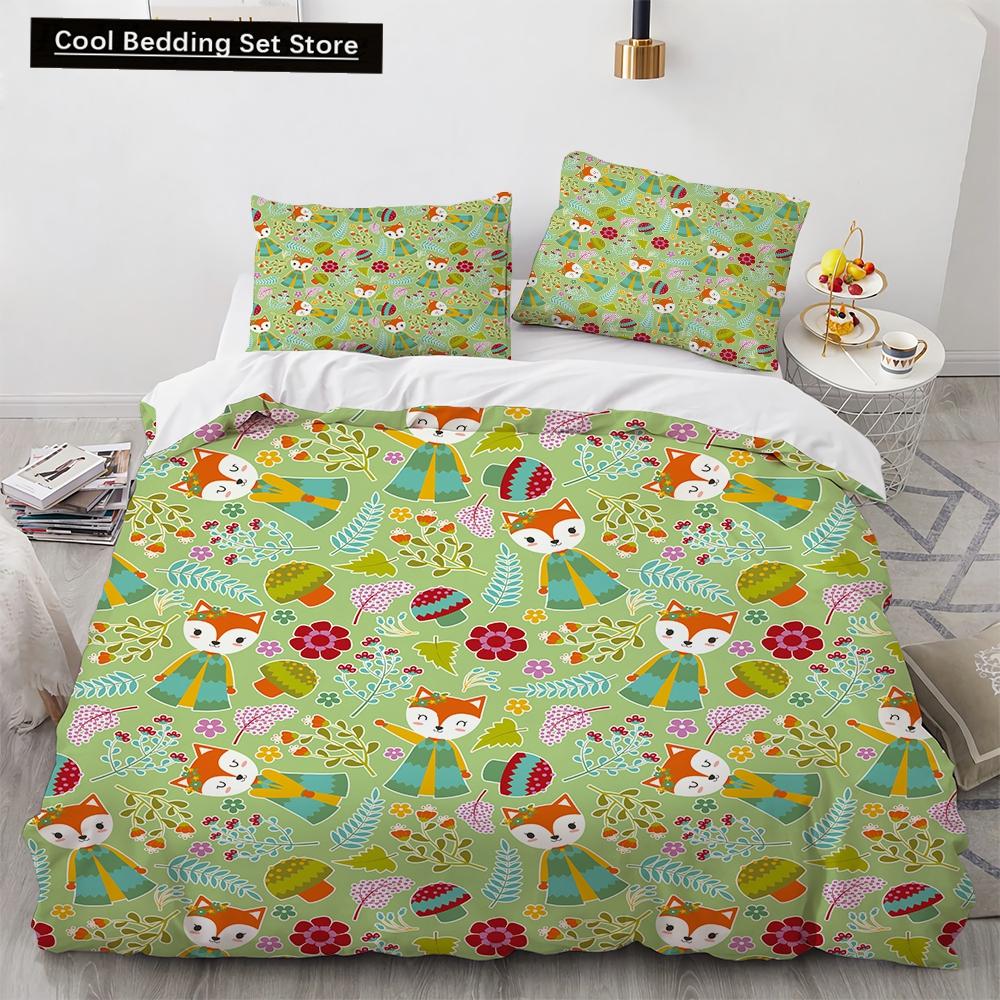 Cartoon Animals Toy Car Duvet Cover King Queen Lovely Frog Cat Rabbit Bedding Set for Kids Wildlife 2/3pcs Polyester Quilt Cover