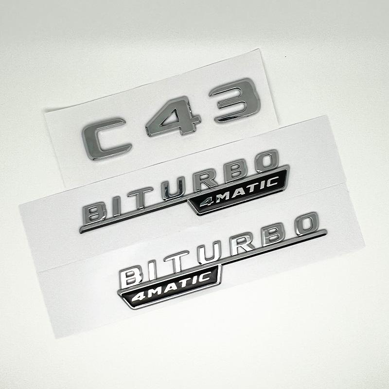 3D ABS Glossy Black Logo C43 Embelm Letters BITURBO 4MATIC Badge AMG Sticker For Mercedes Benz C43 W205 W206 AMG Accessories OB1