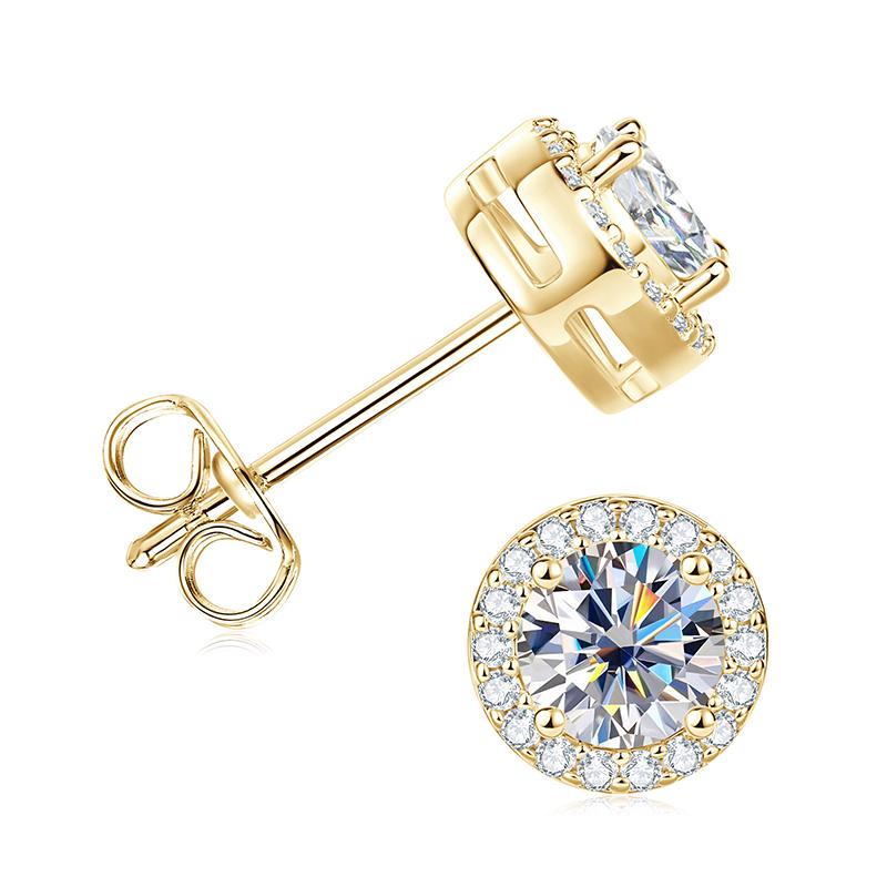 Sparkling Wedding Daily Jewelry Classic Elegant Gold Plated Moissanite Earrings Classic Solitaire Halo Stud Earrings for Women