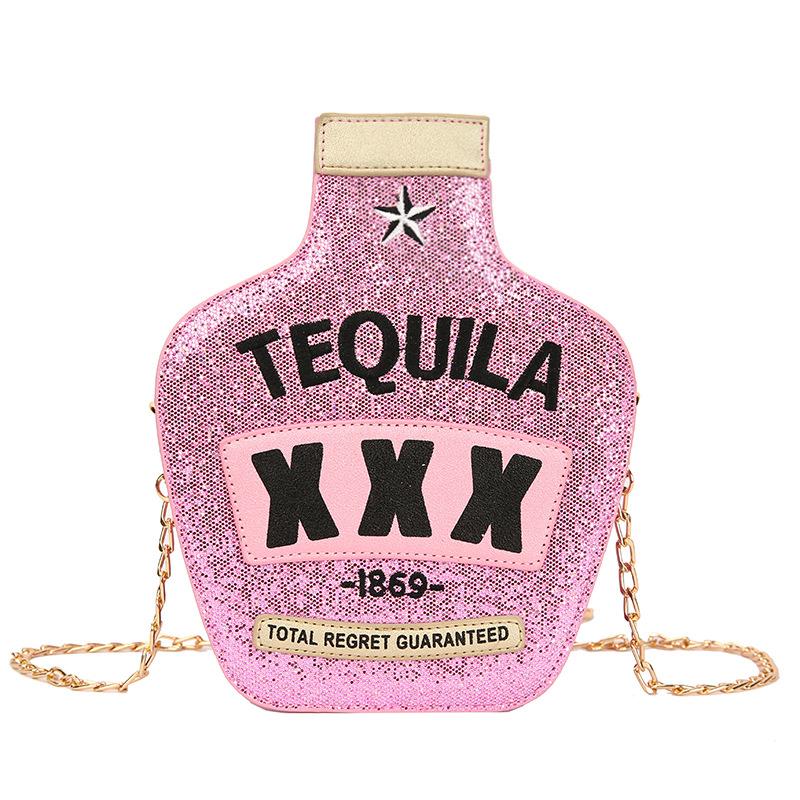 

Y2k Laser Bottle Shape Purse, Sequins Novelty Bag, Kawaii Shinny Tequila Chain Crossbody Bag - Perfect for Carnival Mardi Gras, Party Crossbody розовый