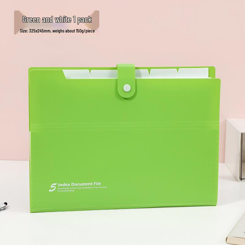 Korean 5-Piece A4 Document Binder: Colored Accordion File with Snap Button, Waterproof Student Folder