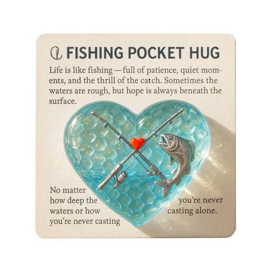 

Любителю рыбалки Карманные обнимашки Жетон в виде сердца из морского стекла с дизайном удочки и рыбы Вдохновляющий памятный сувенир для рыбаков, рыболовов, папы-рыбака 1pc
