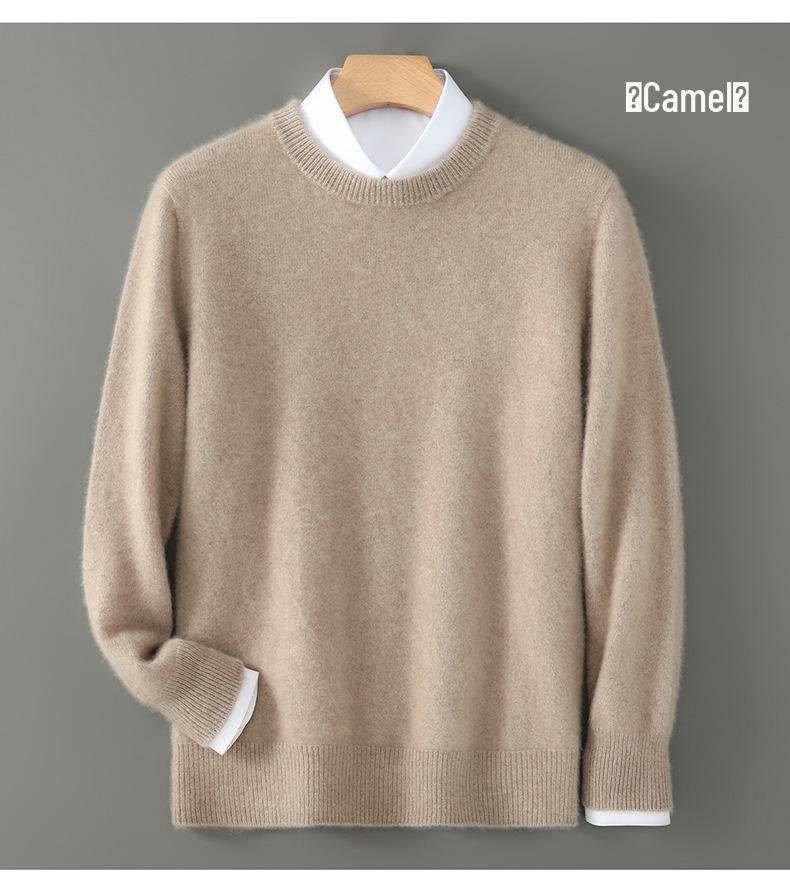Herren-Pullover aus reiner Wolle, dick, mit Rundhalsausschnitt für Herbst/Winter - Lässig, Warme Strick-Basisschicht