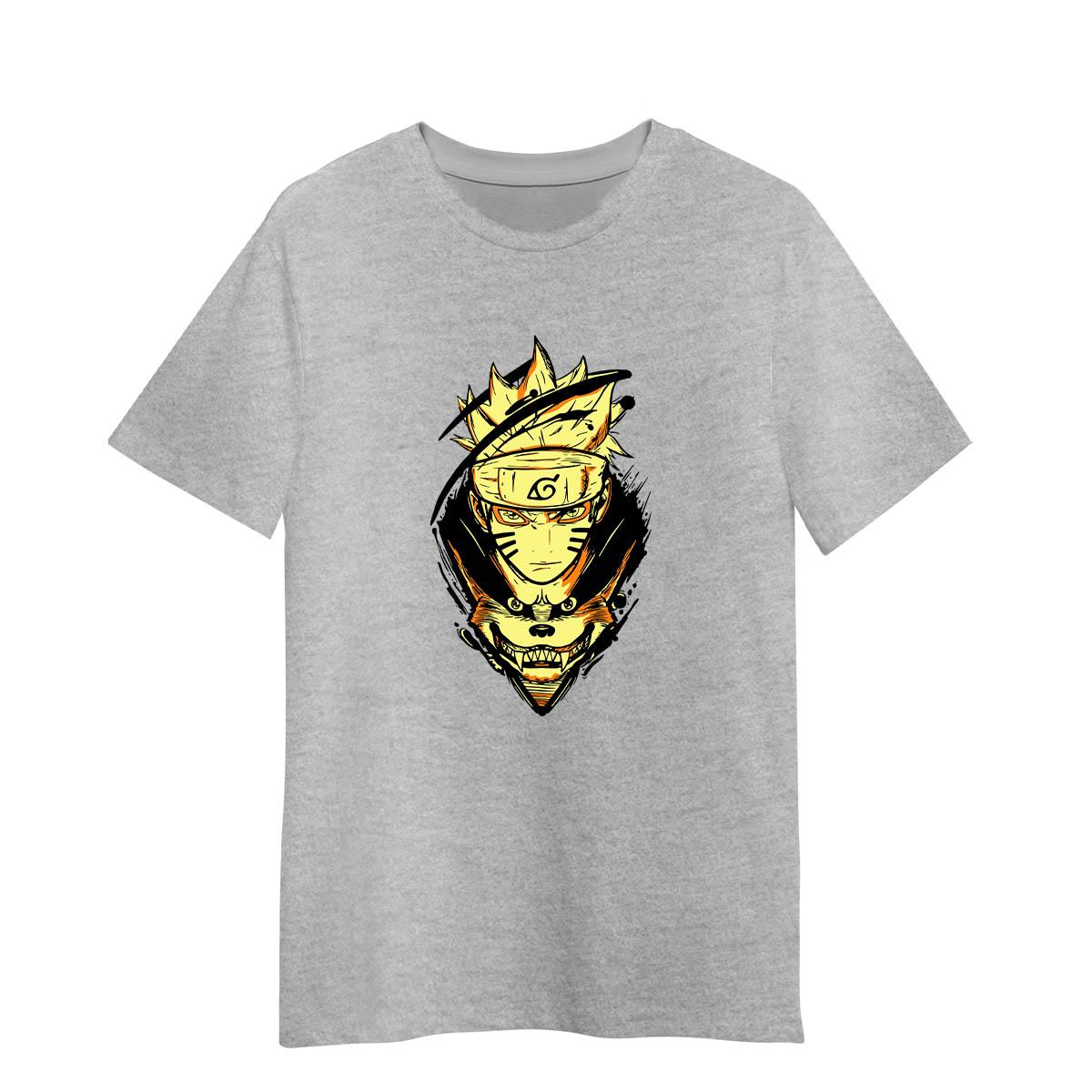 Naruto And Kurama The Nine-Tailed Demon Fox Anime Manga Gift Adult Unisex T-shirt S серый