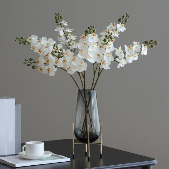 Artificial Moth Orchids 2 Fork Realistic Fake Silk Flower Wedding Party Home Office Table Centerpiece Faux Phalaenopsis Floral Branch Decoration