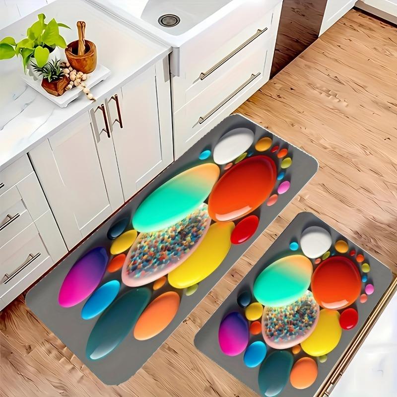 1PC Colorful Pebbles Pattern Kitchen Rug Non-Slip Door Mats Pop Design Bathroom Rug Bath Mat Carpet for Home Sink Laundry Decor