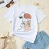 Womens Face Printed Simple Line Pattern Tshirt Women Casual Loose Comfortable Clothes Fashion ONeck Short Sleeve Tops Tshirt