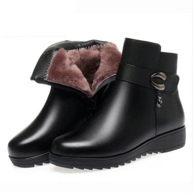 Cotton Boots for Women, Thickened and Fleece Flat Ankle Boots, Soft-soled, Anti-slip and Warm Cotton Shoes