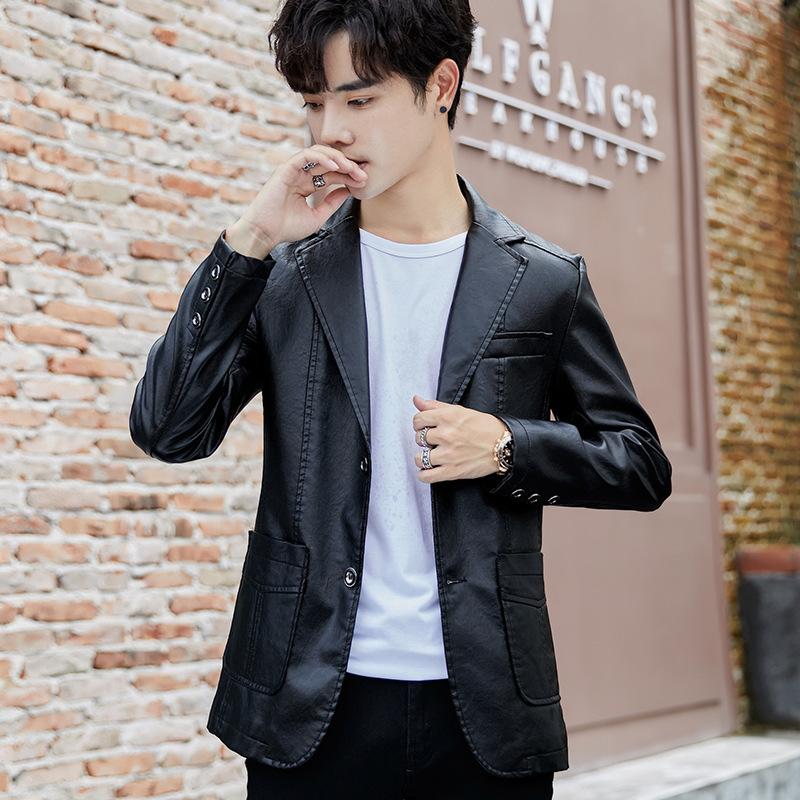 

Мужской повседневный кожаный костюм весна-осень новый зеленый корейский вариант тонкий красивый красивый лацкан плюс бархатная куртка из искусственной кожи для мужчин 4XL