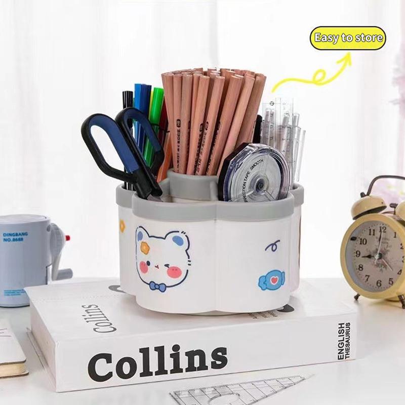 360° Rotating Pen Holder Large Capacity Cute Pencil Storage Box Desktop Organizer School Office Stationery