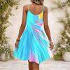 Women Plus Size V Neck Strappy Sleeveless Star Printed Red Blue White Gathered Waist Flared Dress