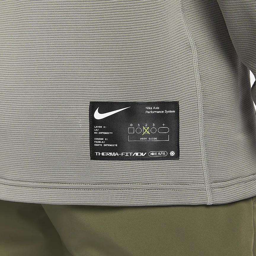 Nike A.P.S. Solid Crew Neck Casual Long Sleeve T-Shirt Men Tops Dark-Mud-Gray FN2974-053