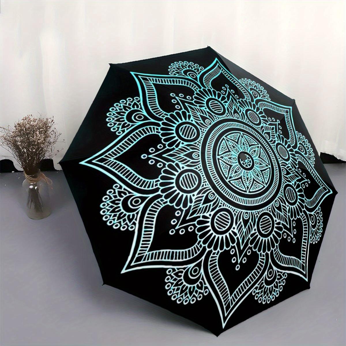 

Automatic Folding Umbrella Intricate mandala design. Portable collapsible design, casual outdoor accessory, for all seasons, C
