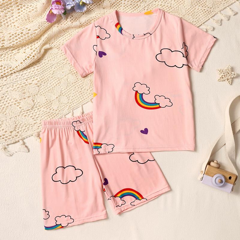 Summer 3D Print Children's Fashion Home Clothes Suit Boy Comfortable Joker Dinosaur Short-sleeved Girl Sweet Pink Shorts Suit