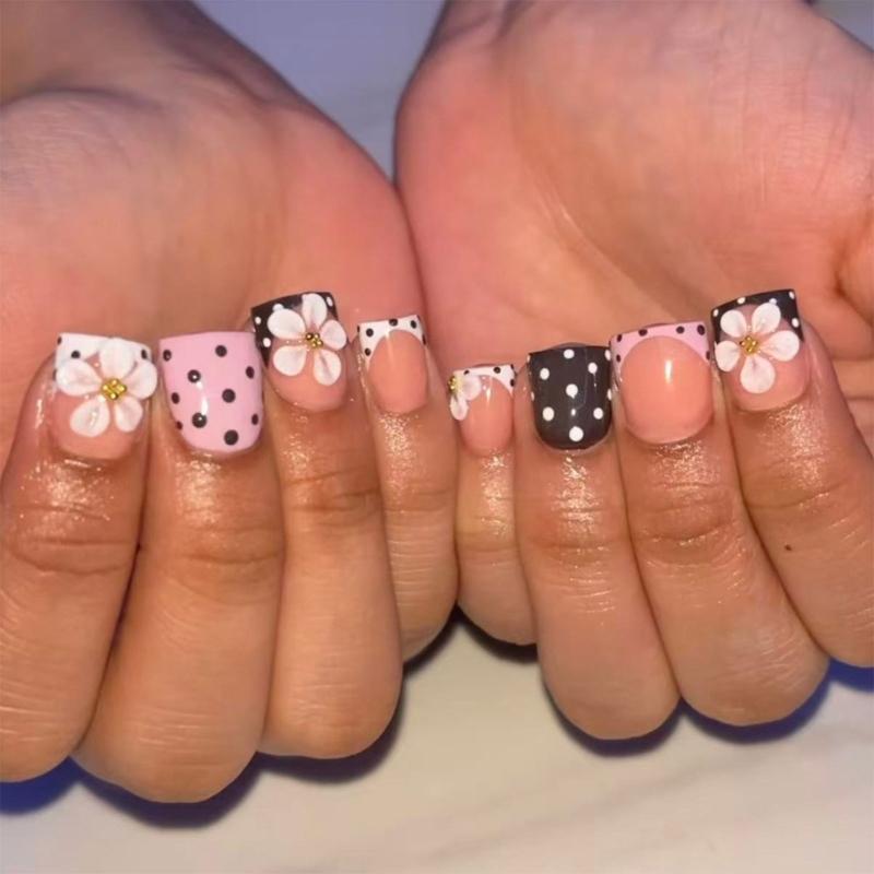 Elegant 3D Sculpted Floral False Nail ABS Press On Nail Easy Application Long Lasting For Bridal Event Office