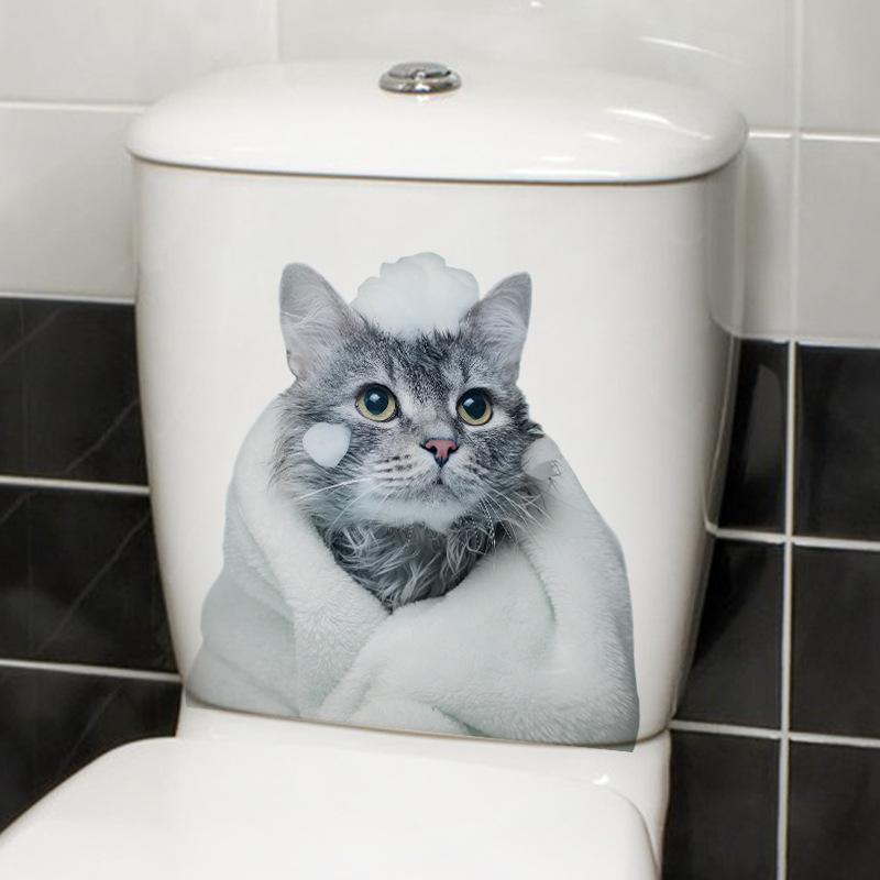 Cute Cartoon Cat Bathroom Toilet Lid Decorative Wall Sticker for Home Decor