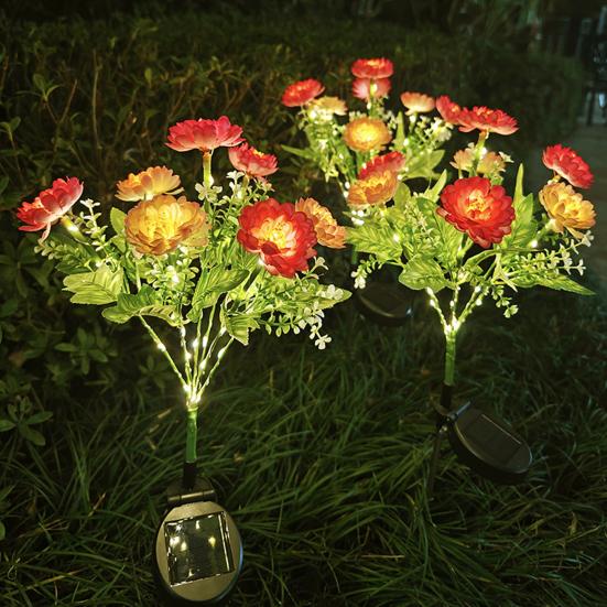 1 Pair Outdoor Solar Lights LED Flower Lamps Automatic On/Off IP44 Waterproof Easy to Install Wireless Garden Solar Lights