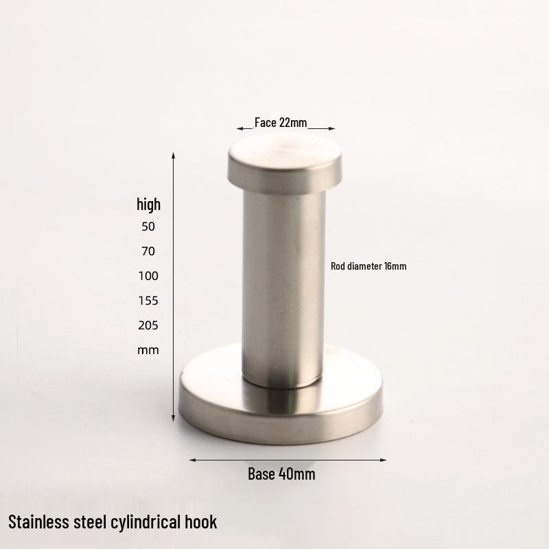 Stainless Steel Surface-Mounted Single Coat and Hat Hook for Clothing Stores, Hotels, and Locker Rooms Cylindrical Hook 16*50mm
