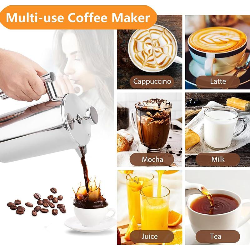 Cafetera de 350 ml/600 ml Cafetera de Prensa Francesa Acero Inoxidable Doble Pared Aislada Cafetera