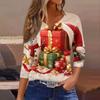Women's Fashion Casual Christmas Print V-Neck Button Three-Quarter Sleeve T-Shirt Top