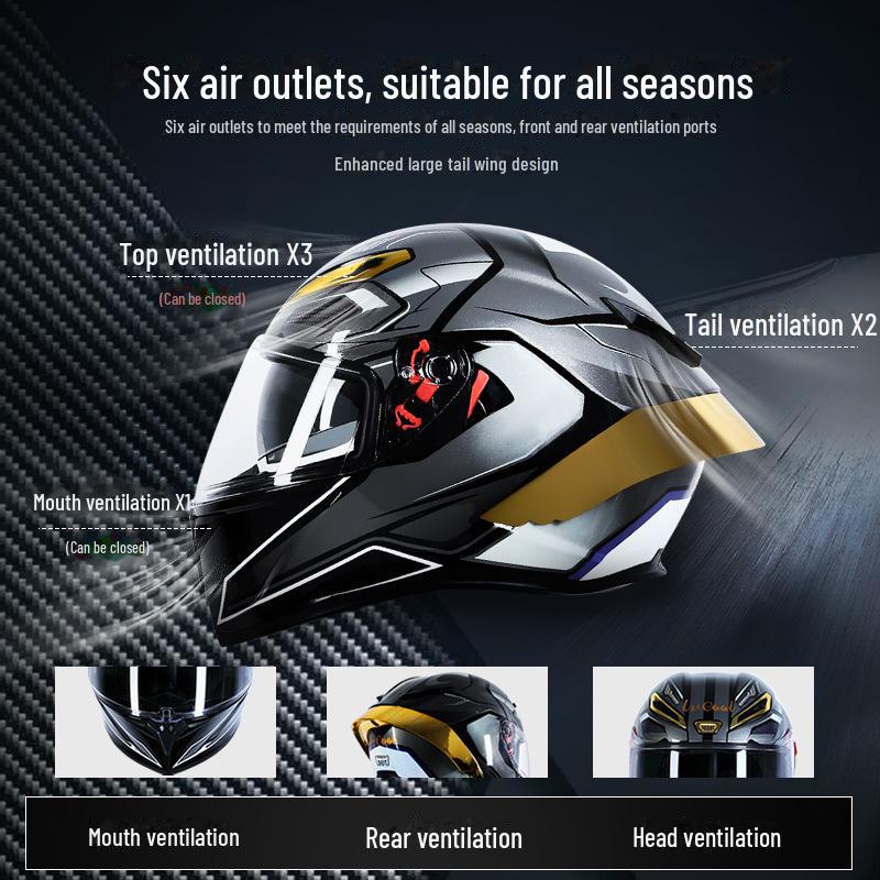 3C Certified Men's Carbon Fiber Full-Face Motorcycle Helmet, Double Lens, All-Season